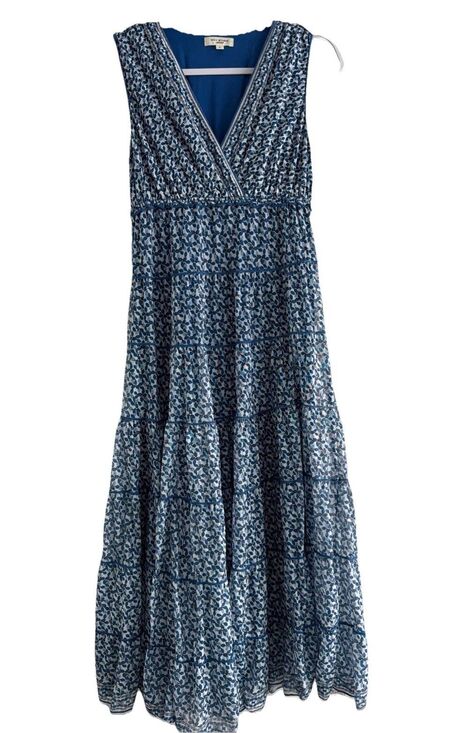 Max Studio Dresses & Skirts - Max Studio Blue Tiered V-Neck Midi Dress Medium Ruffles Boho Romantic Whimsical